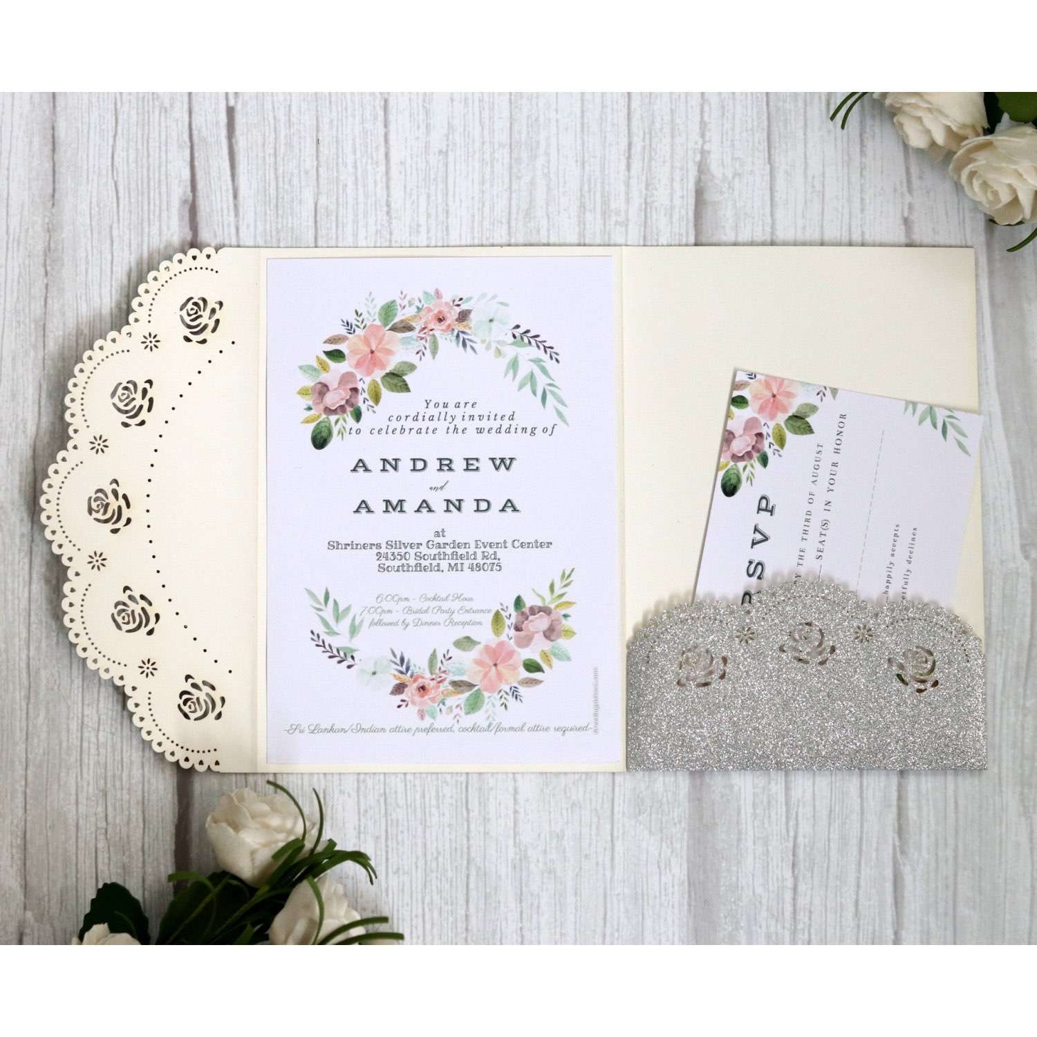 Silvery Invitation Card Thanksgiving Day Laser Cut Paper Glitter Paper